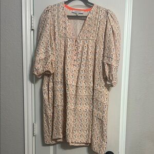Veronica Beard Cream and Orange Puff Sleeve Sundress